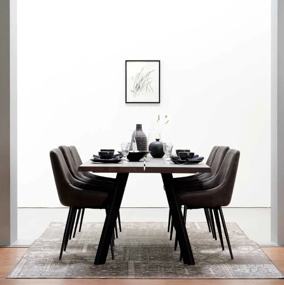 Eiche Rauchfarben Tisch & 6 Stühle Namac in Dunkelgrau (siebenteilig)