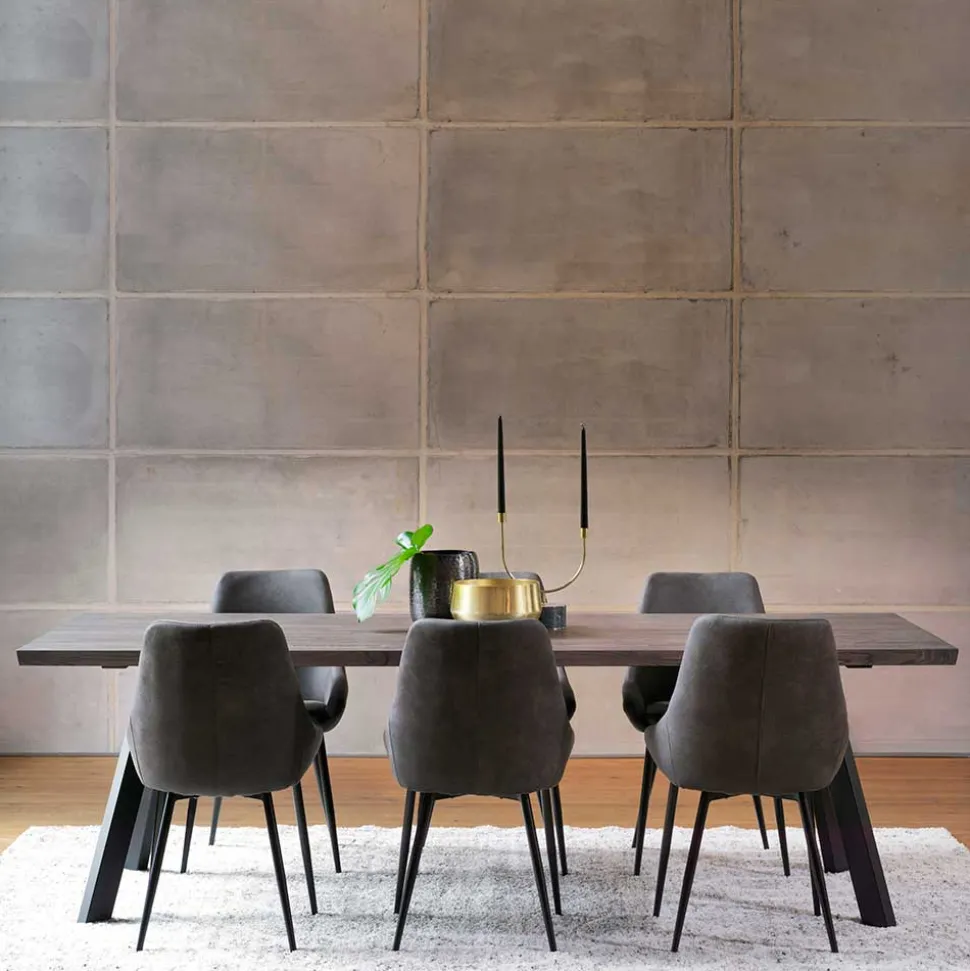 Eiche Rauchfarben Tisch & 6 Stühle Namac in Dunkelgrau (siebenteilig)