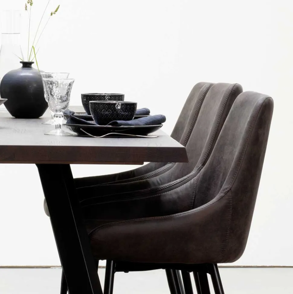 Eiche Rauchfarben Tisch & 6 Stühle Namac in Dunkelgrau (siebenteilig)