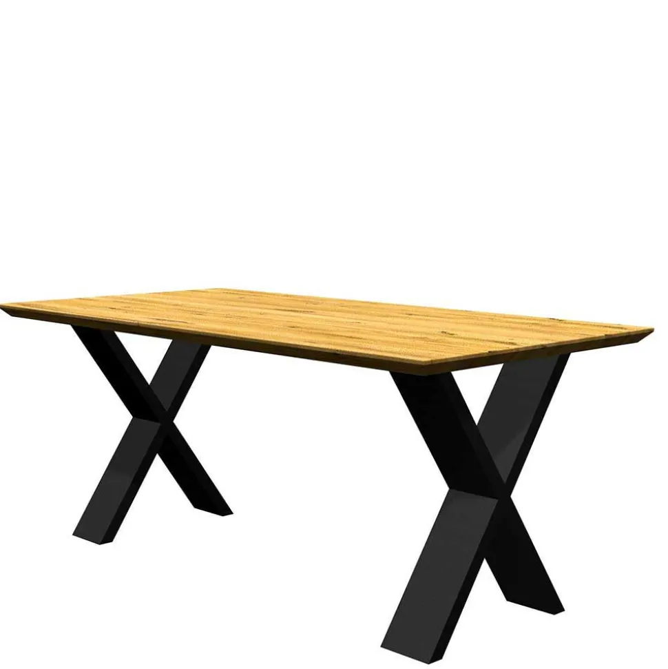 Eiche Tisch mit Schweizer Kante und X-Füßen - Tablona