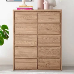 Eichenholz Kombi-Kommode mit fünf Schubladen - Villa