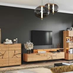 Eichenholz TV Board mit Hirnholz Applikation - Deruta