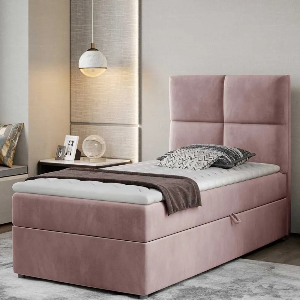 Einzel-Stauraumbett in Altrosa Samt - Tea