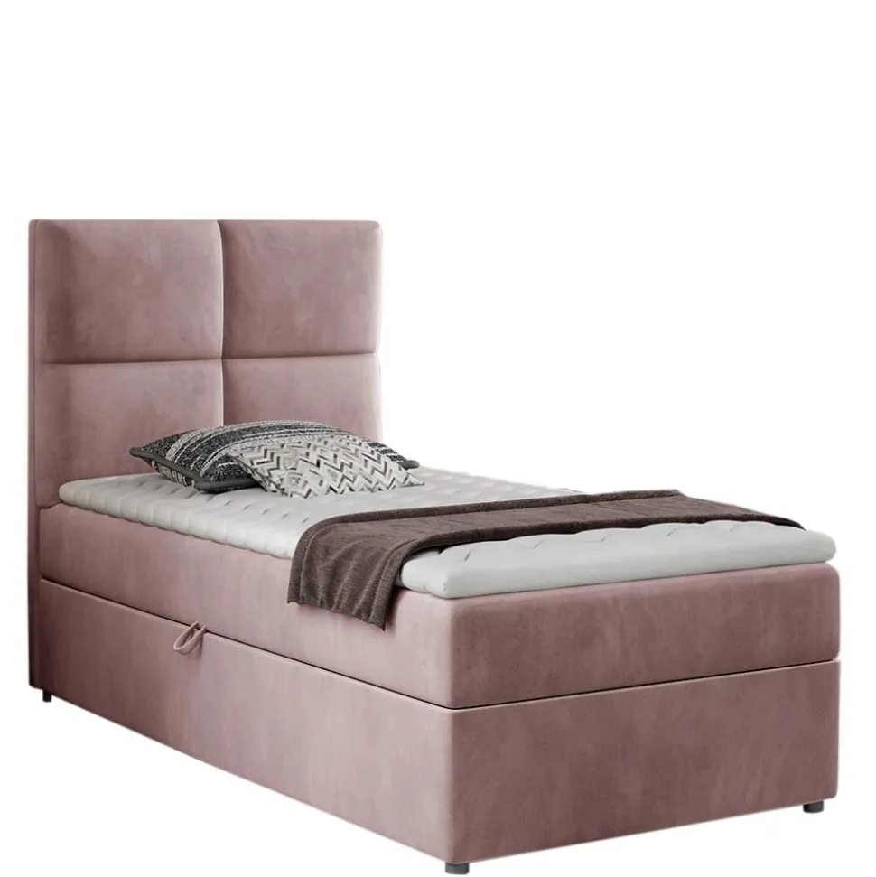 Einzel-Stauraumbett in Altrosa Samt - Tea