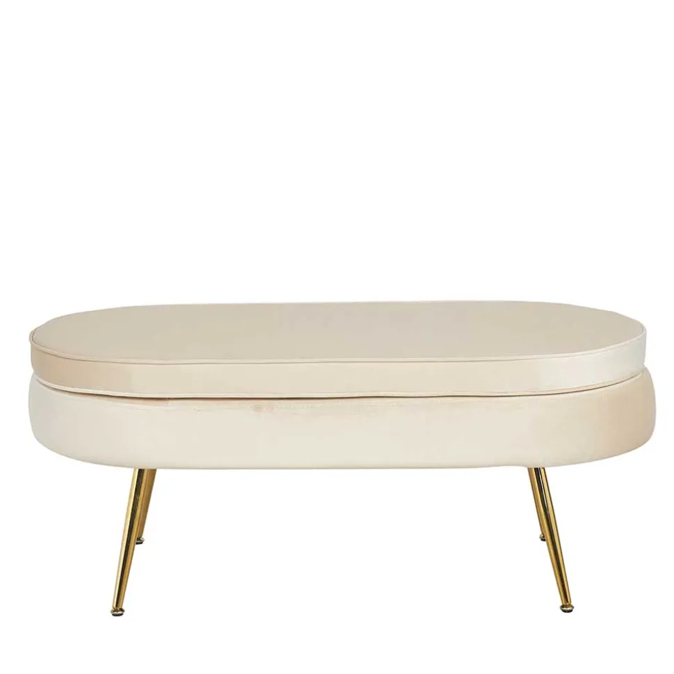Eleganter Retro Style Hocker in Beige & Gold - Lugano