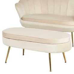 Eleganter Retro Style Hocker in Beige & Gold - Lugano