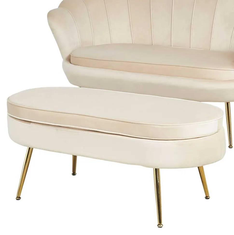 Eleganter Retro Style Hocker in Beige & Gold - Lugano