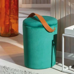 Eleganter Samt Polsterhocker in Grün & Braun - Campitello