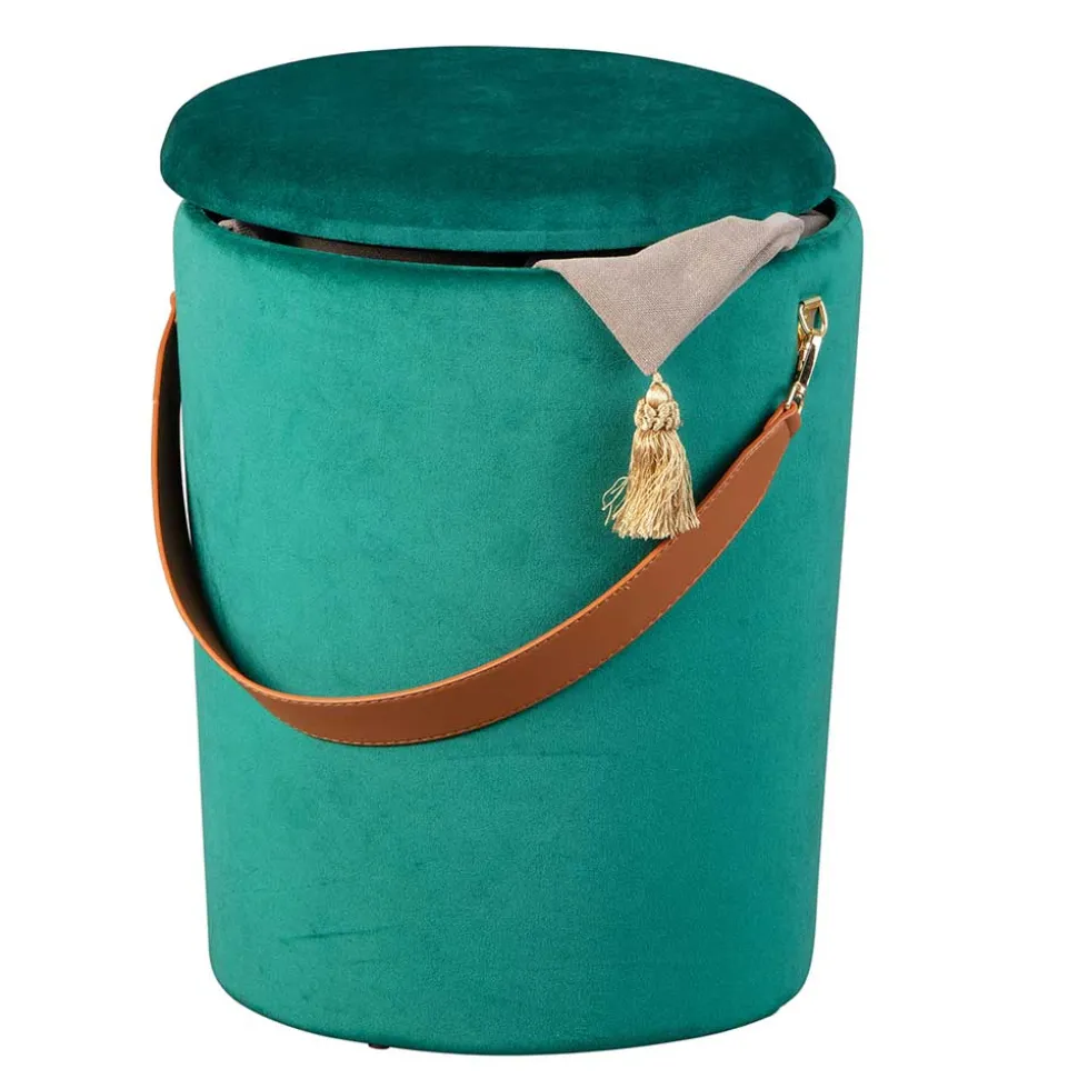 Eleganter Samt Polsterhocker in Grün & Braun - Campitello