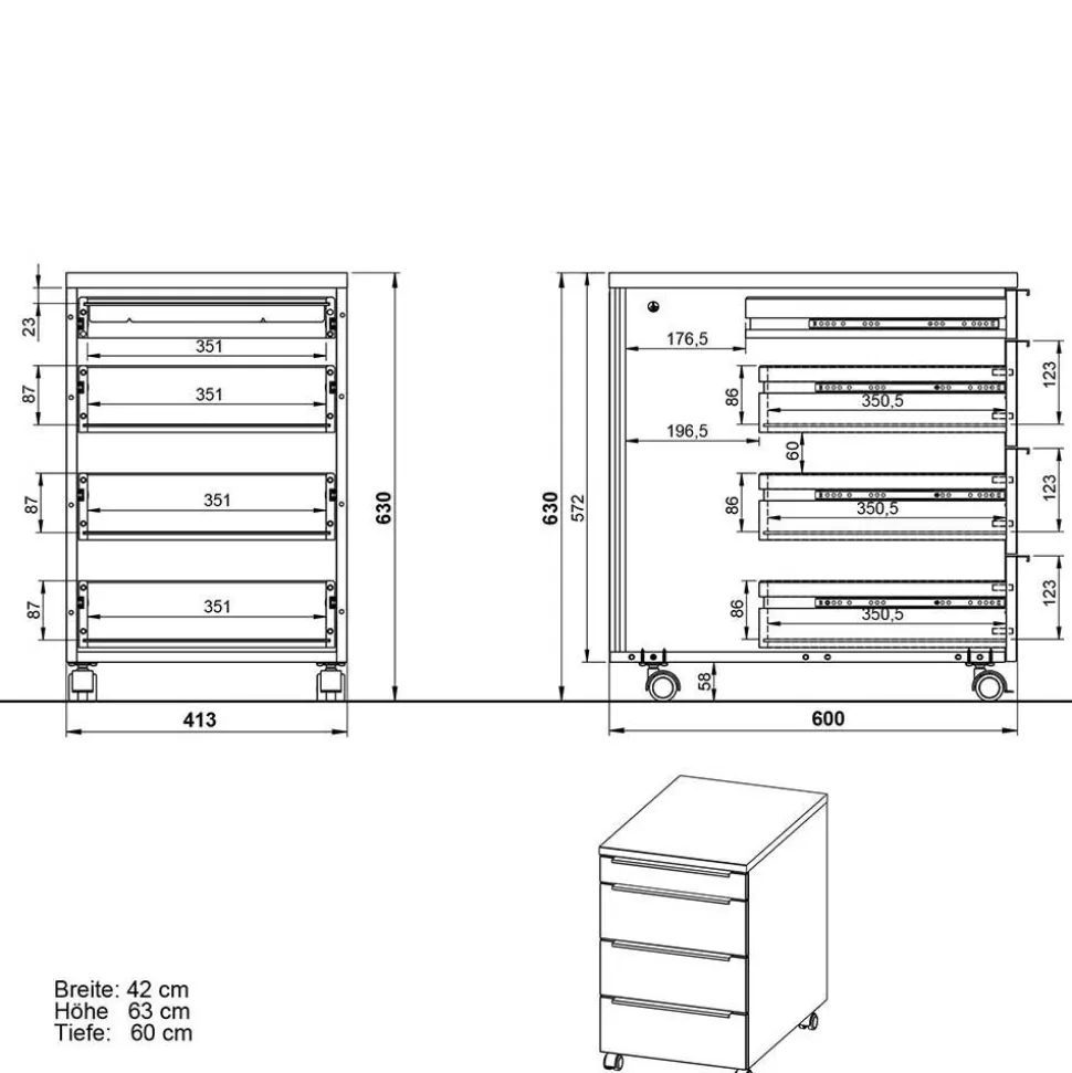 Elektrisch verstellbarer Bürotisch & Rollcontainer - Tila (zweiteilig)
