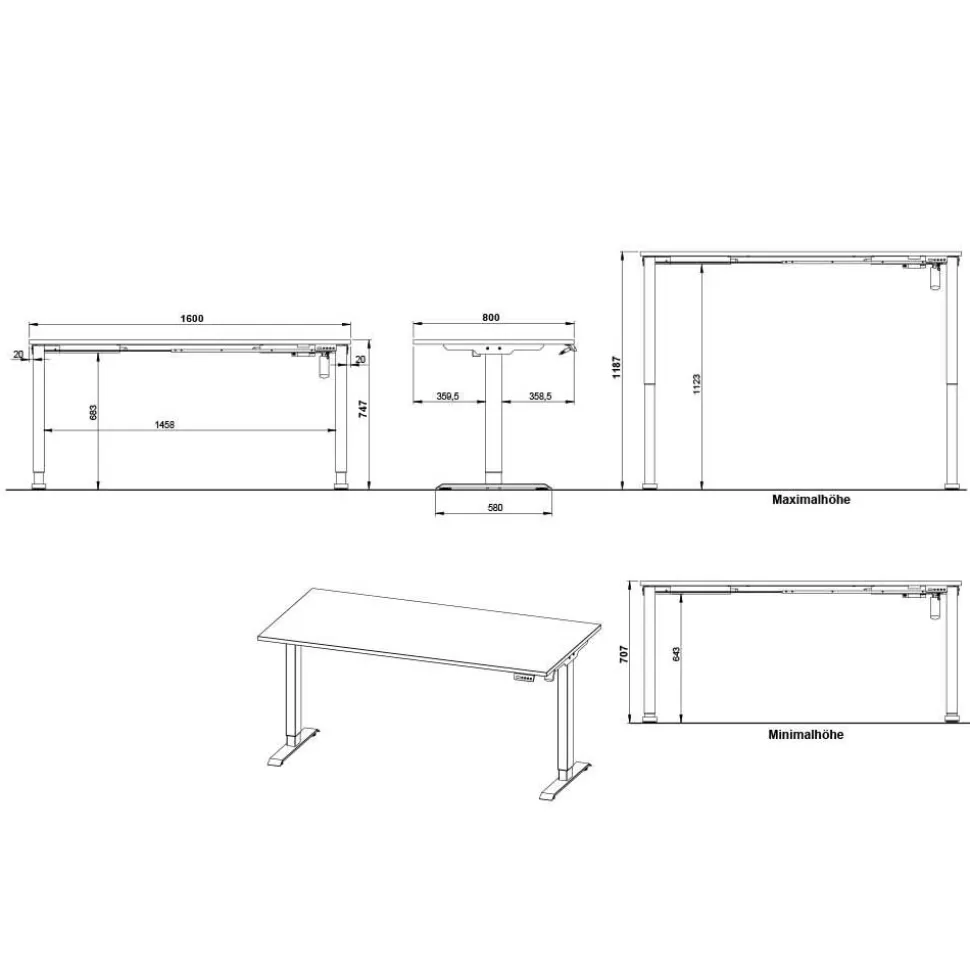 Elektrisch verstellbarer Officetisch in Dunkelgrau - Gatron