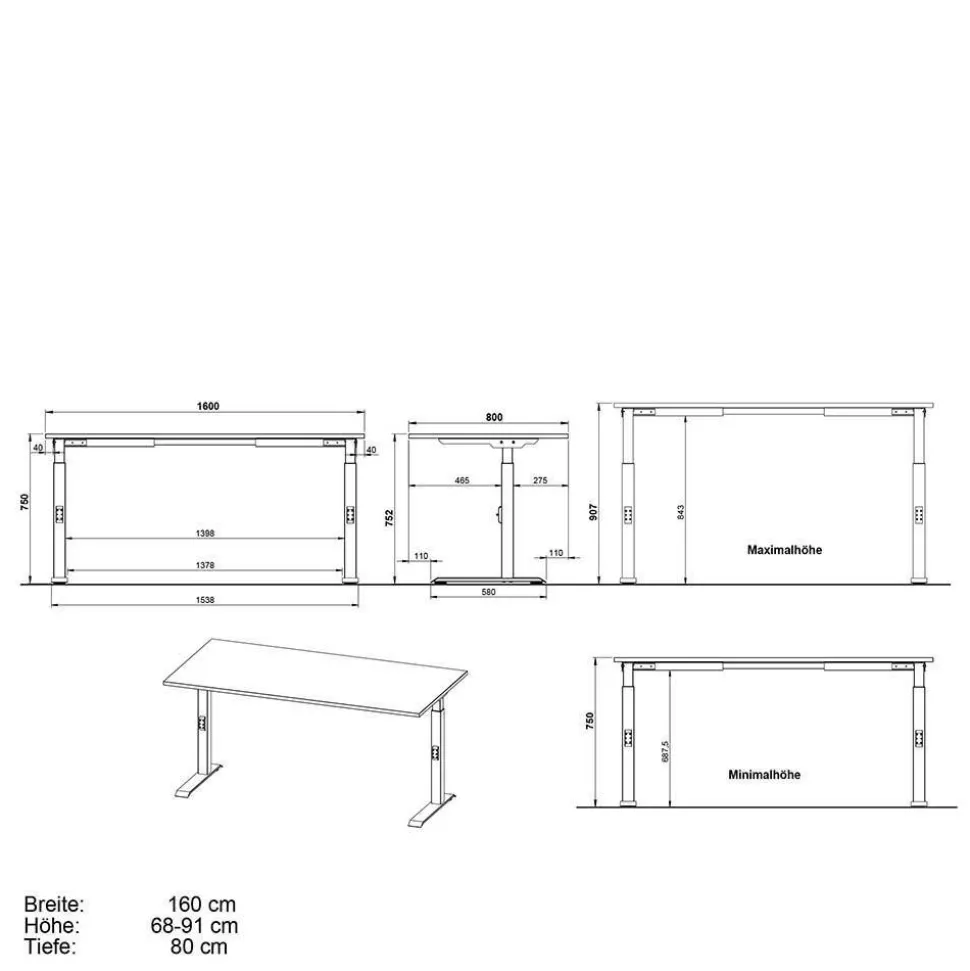 Elektrisch verstellbarer Schreibtisch - vier Größen - Bilbo