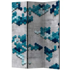 3-Elemente Paravent in Grau & Blautönen Motivprint - Gralindaca