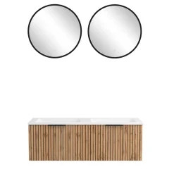 2er Waschtisch & Lichtspiegel rund - Crystoga (dreiteilig)