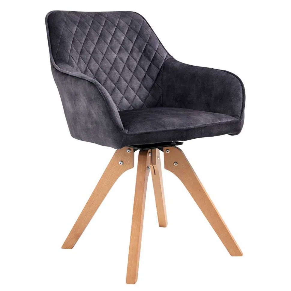 Esstisch Gruppe mit Samtstühlen - Odyssena (siebenteilig)