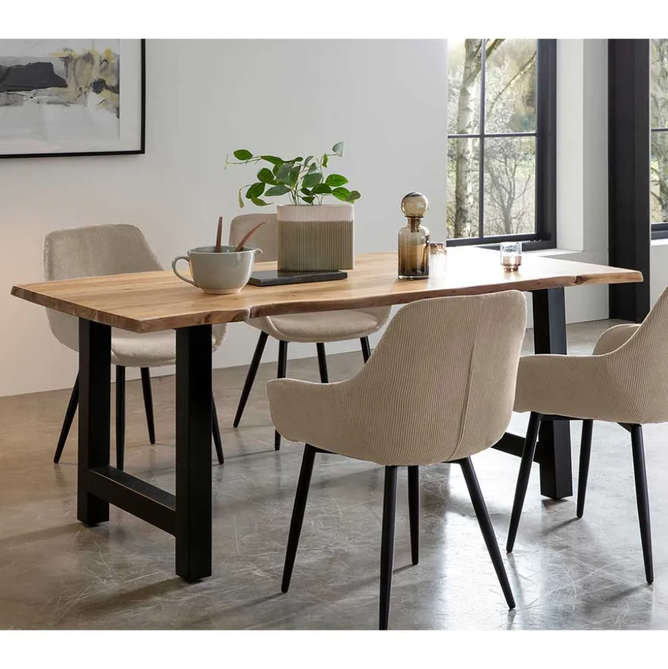 Esstisch mit H-Gestell und Baumkanten Platte - Polardia