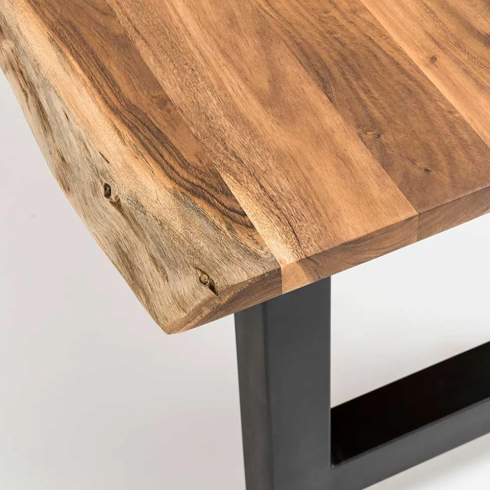 Esstisch mit H-Gestell und Baumkanten Platte - Polardia
