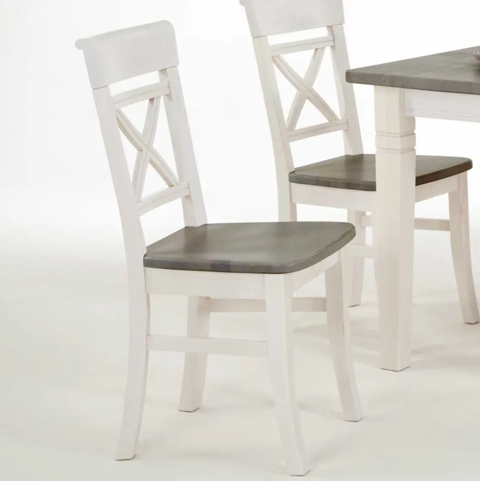 Esstischgruppe Yoan in Weiß Grau Landhaus (fünfteilig)