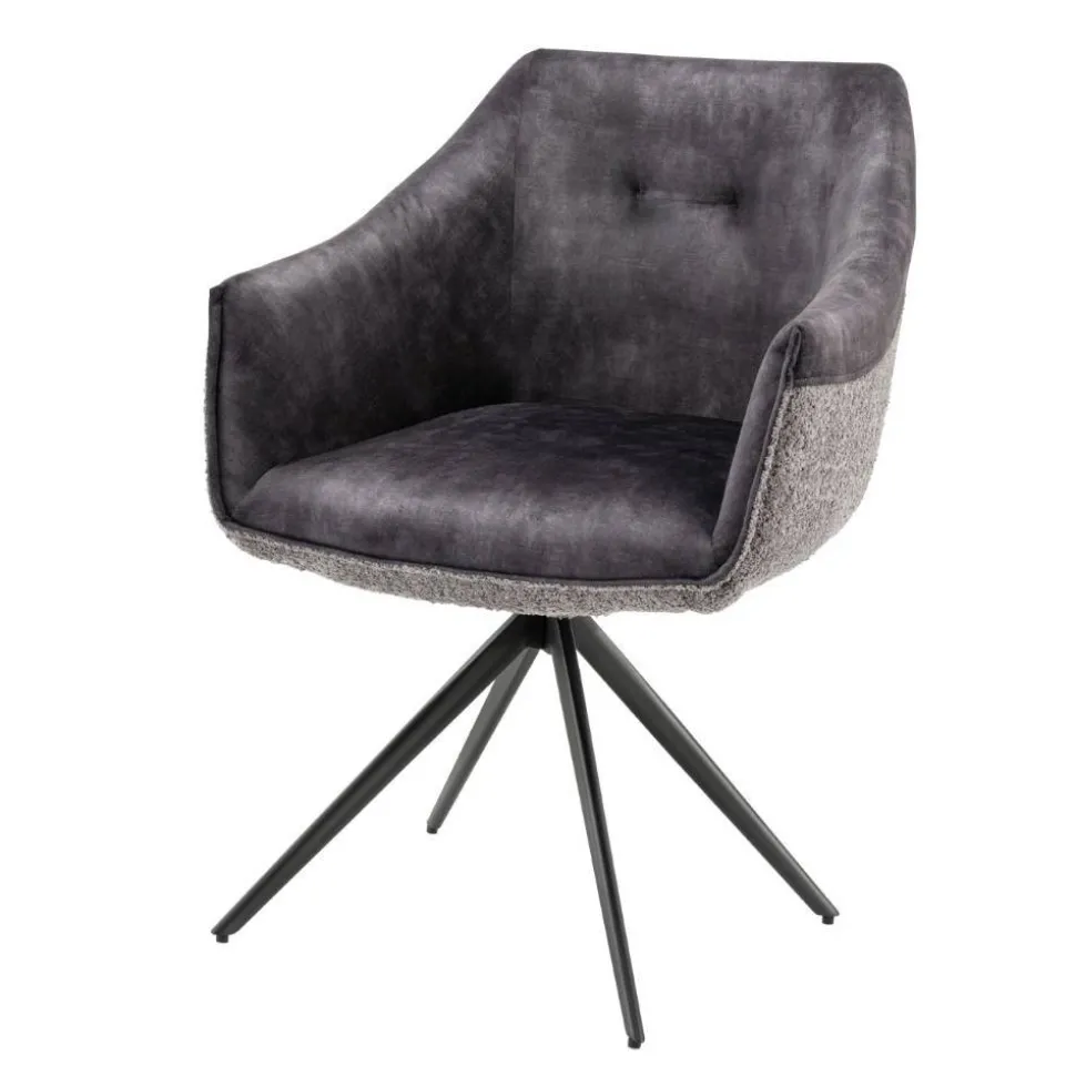 Esstisch-Sessel in Dunkelgrau Material-Mix - Chiak