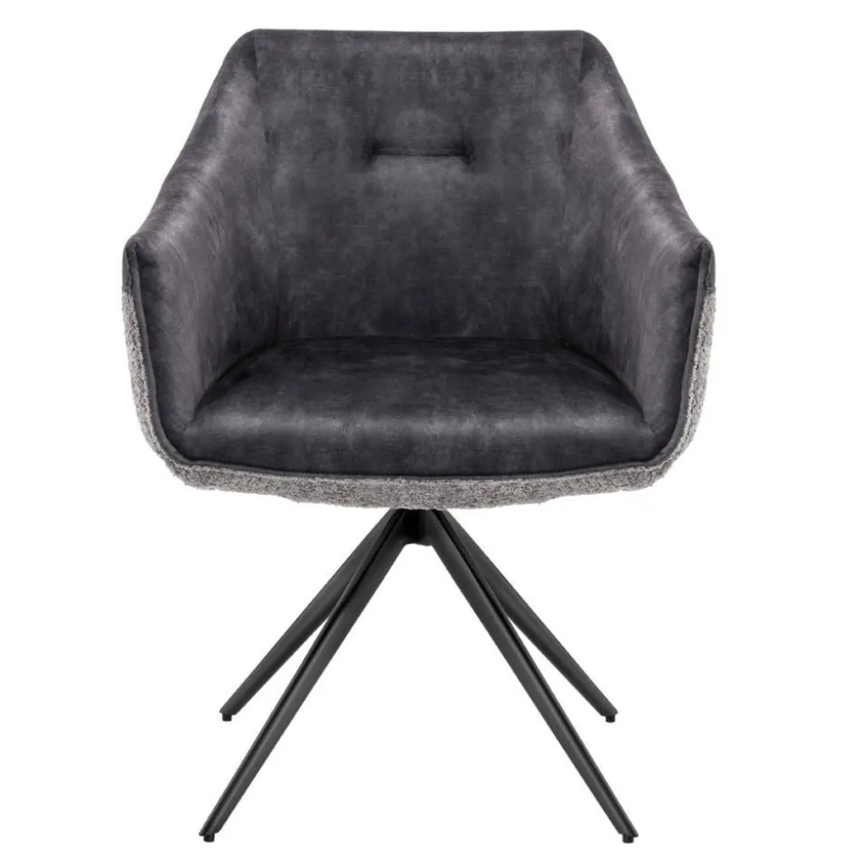 Esstisch-Sessel in Dunkelgrau Material-Mix - Chiak