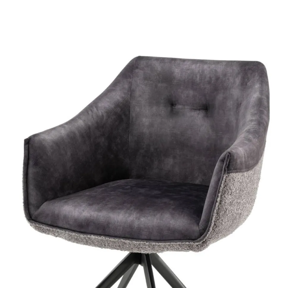 Esstisch-Sessel in Dunkelgrau Material-Mix - Chiak