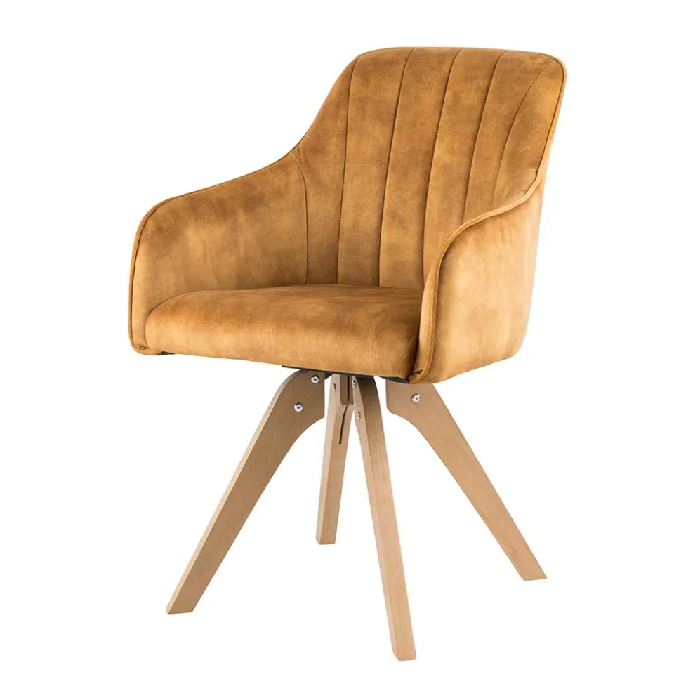 Esszimmer Drehsessel in Curry Gelb & Eiche - Zylvia (2er Set)