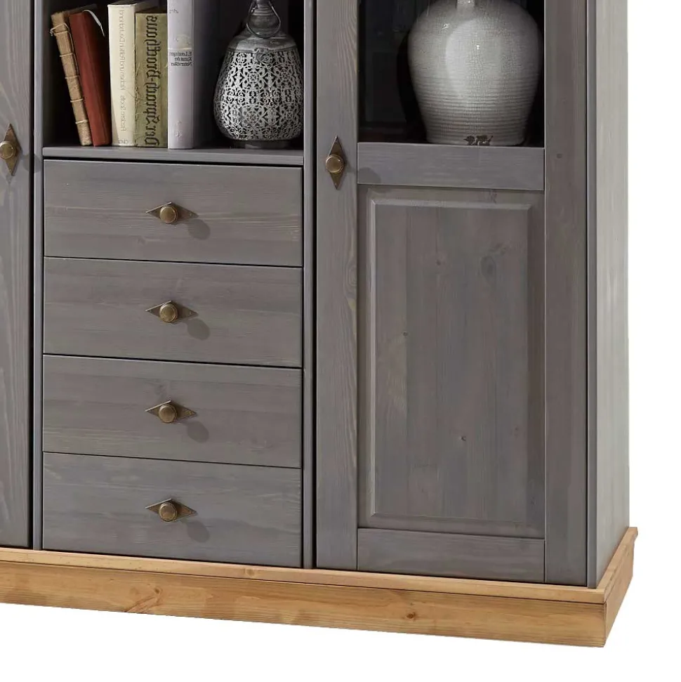 Esszimmer Highboard Vitrine Cempino in Grau