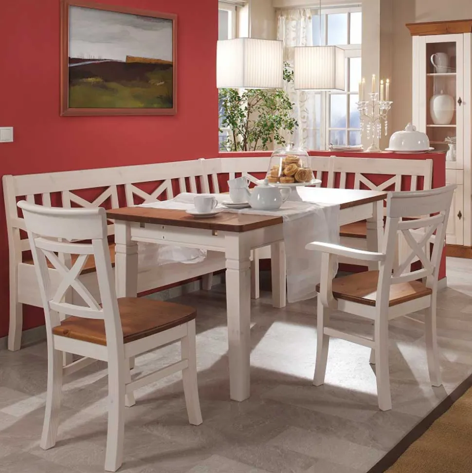 Esszimmer Sitzecke Barlad in Weiß Bernstein (vierteilig)