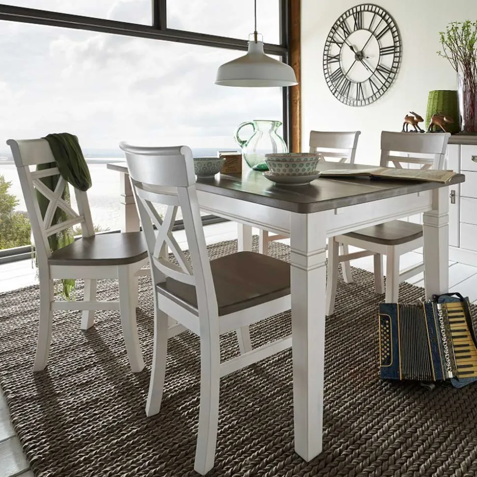 Esszimmergruppe Yoan in Weiß Grau (fünfteilig)