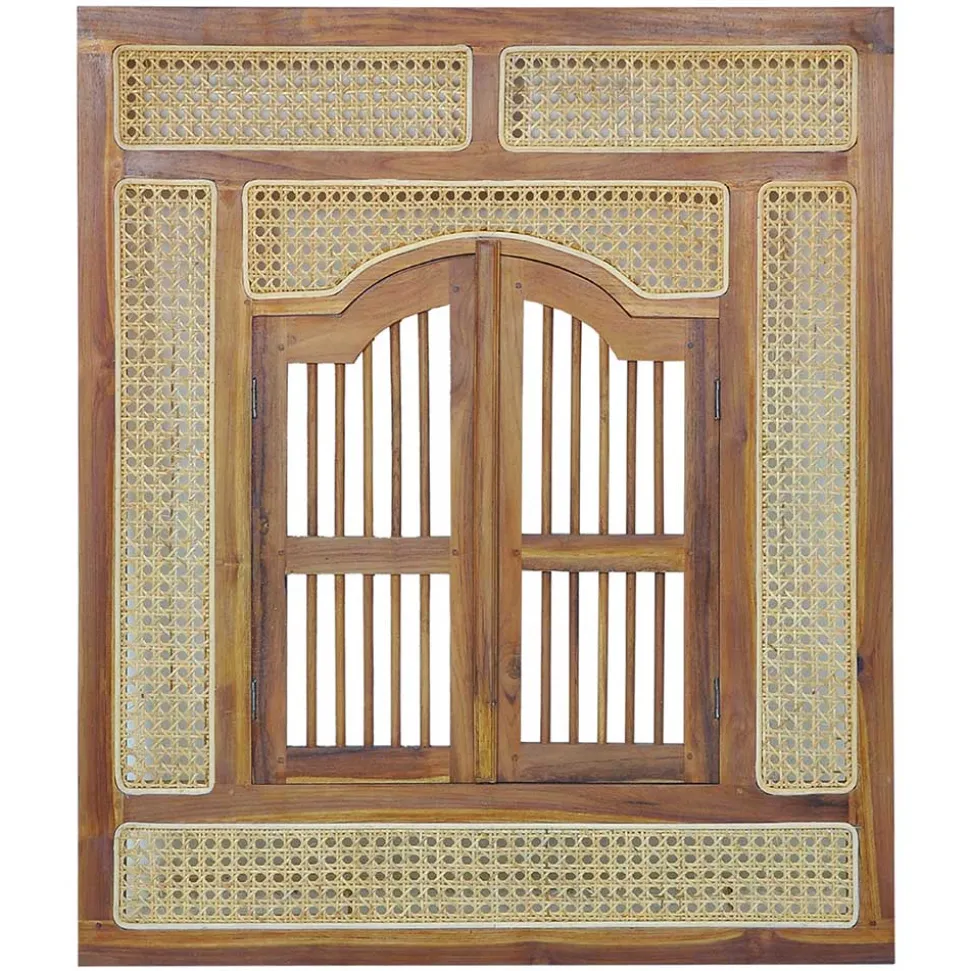Ethno Style Spiegel aus Teak Holz & Rattan - Vilrada