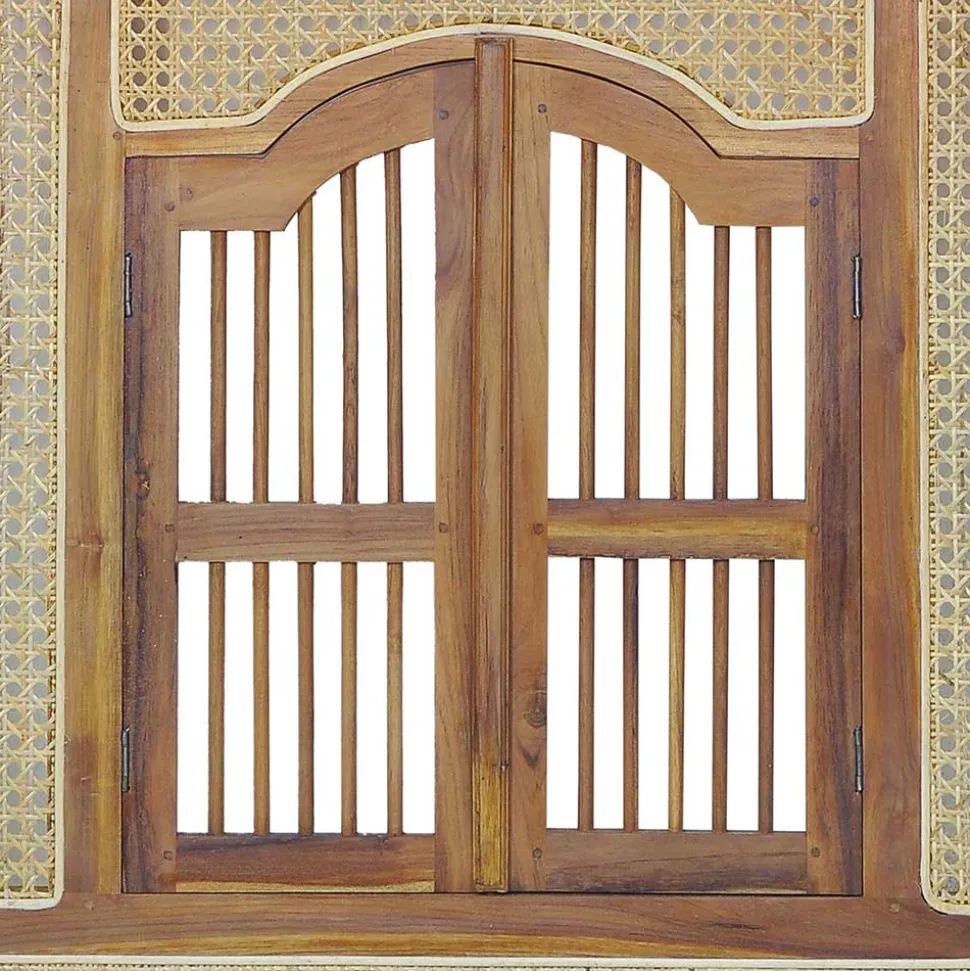 Ethno Style Spiegel aus Teak Holz & Rattan - Vilrada