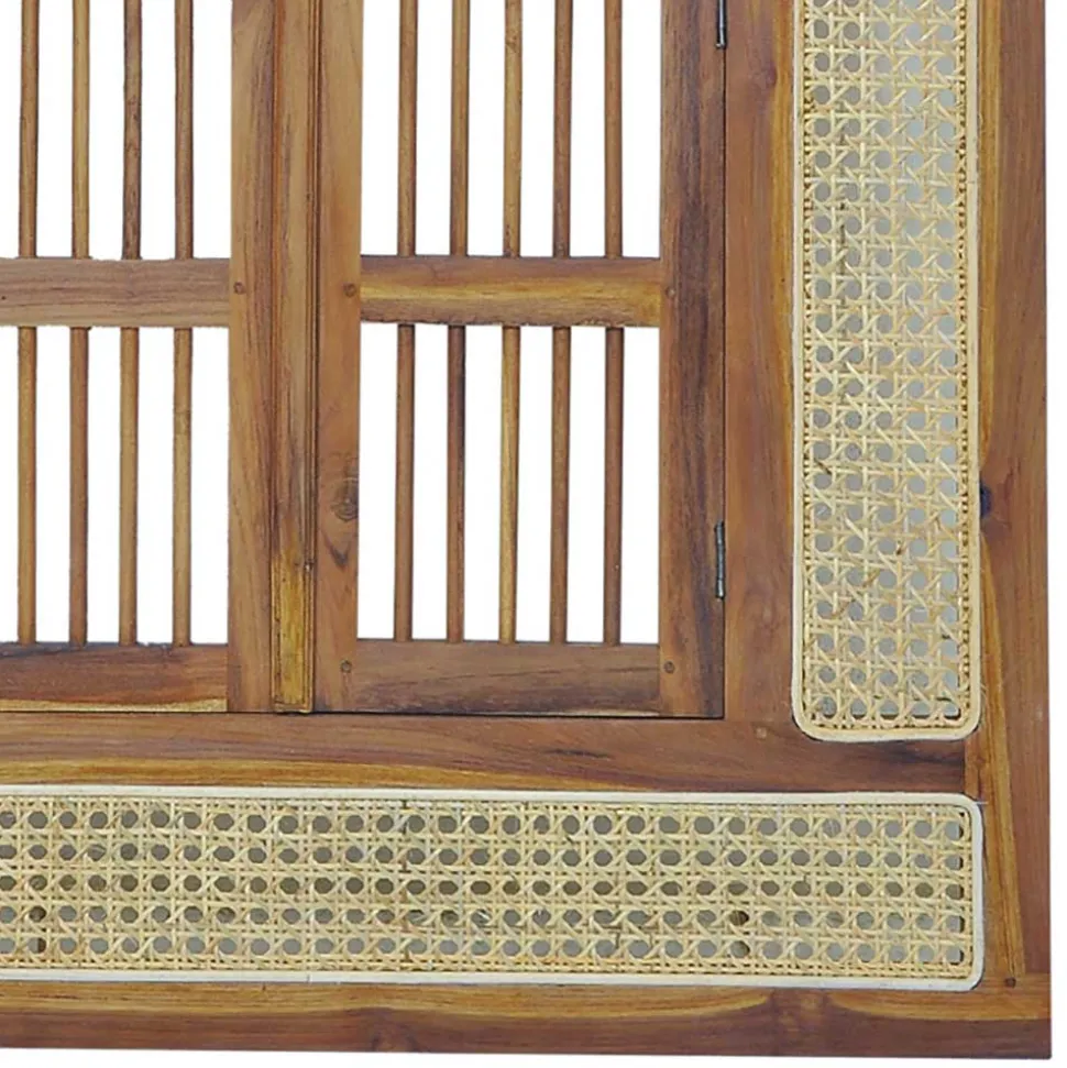 Ethno Style Spiegel aus Teak Holz & Rattan - Vilrada