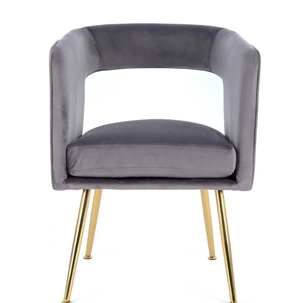 Extravaganter Samt Tischsessel in Grau & Gold - Ilfred