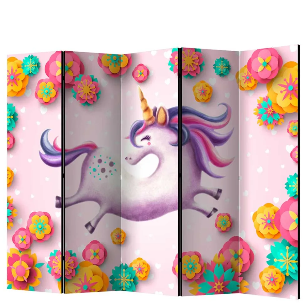 Faltbarer Paravent mit Einhorn & Blumen Motiv - Odangelo