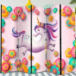 Faltbarer Paravent mit Einhorn & Blumen Motiv - Odangelo