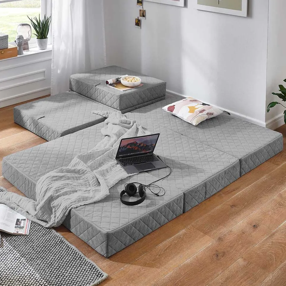 Faltmatratze Polsterhocker in Grau Stoff - Samba