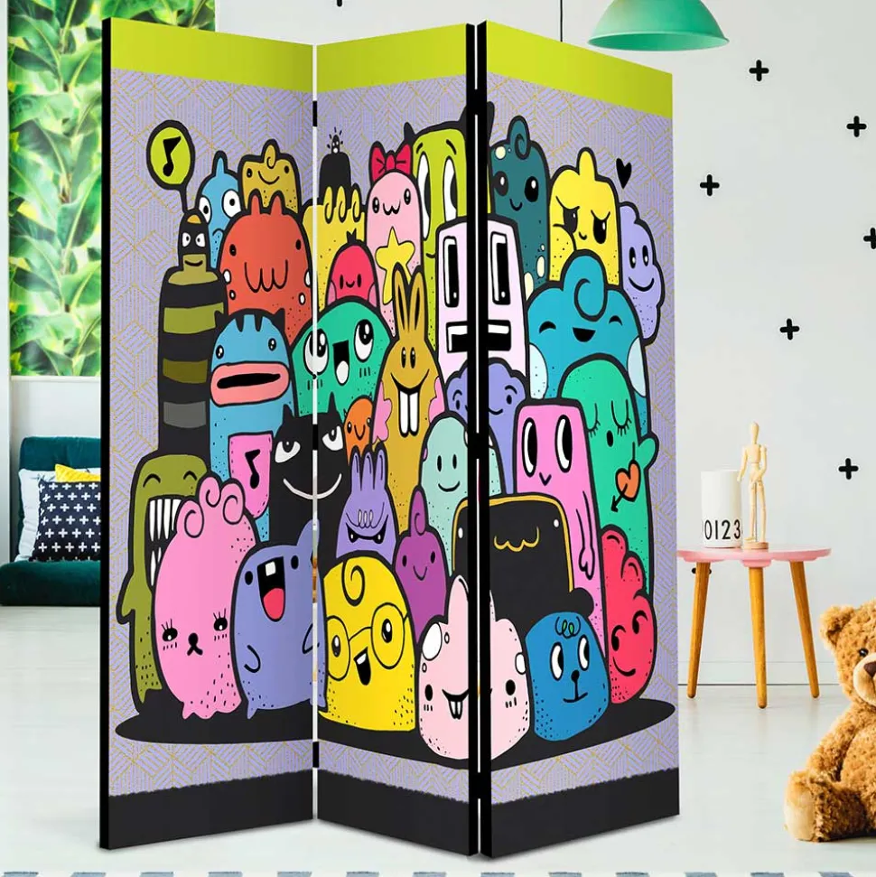 Farbenfroher Paravent mit süßen Comic Monstern - Feradila