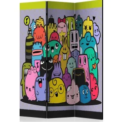 Farbenfroher Paravent mit süßen Comic Monstern - Feradila