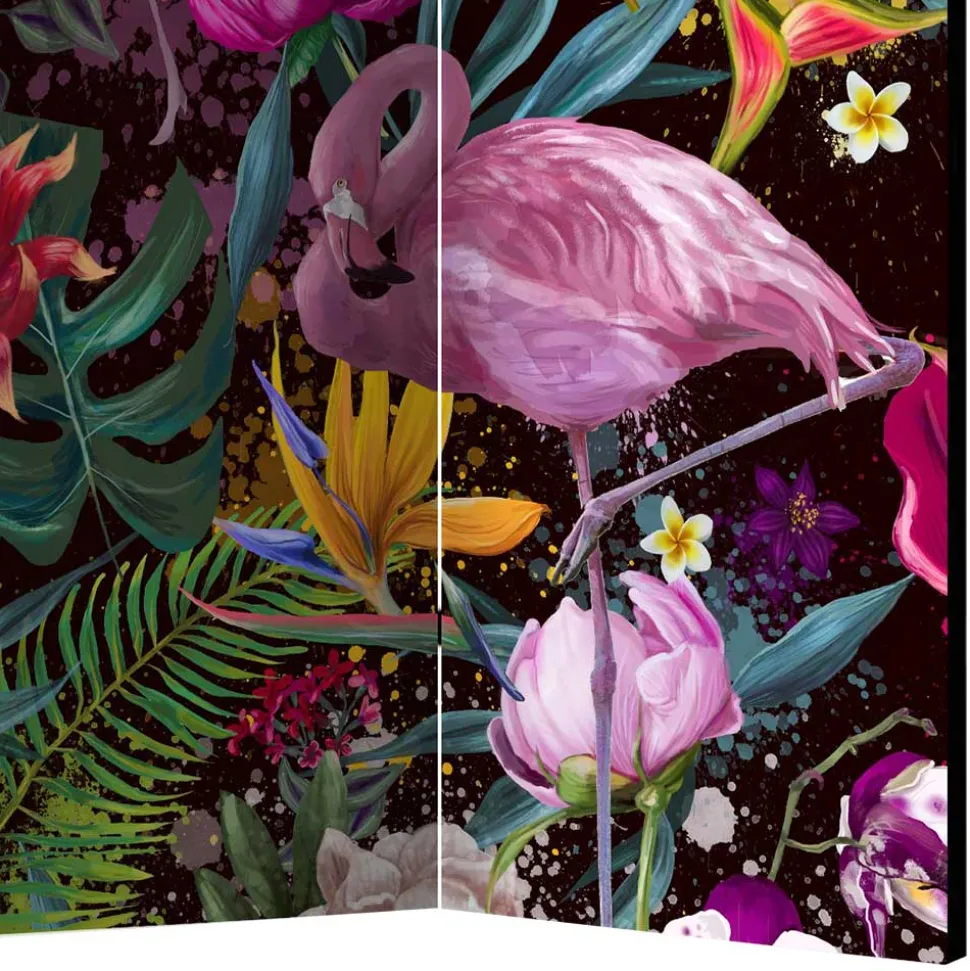 Farbenfroher Paravent mit Flamingo Dschungel Motiv - Ponzet