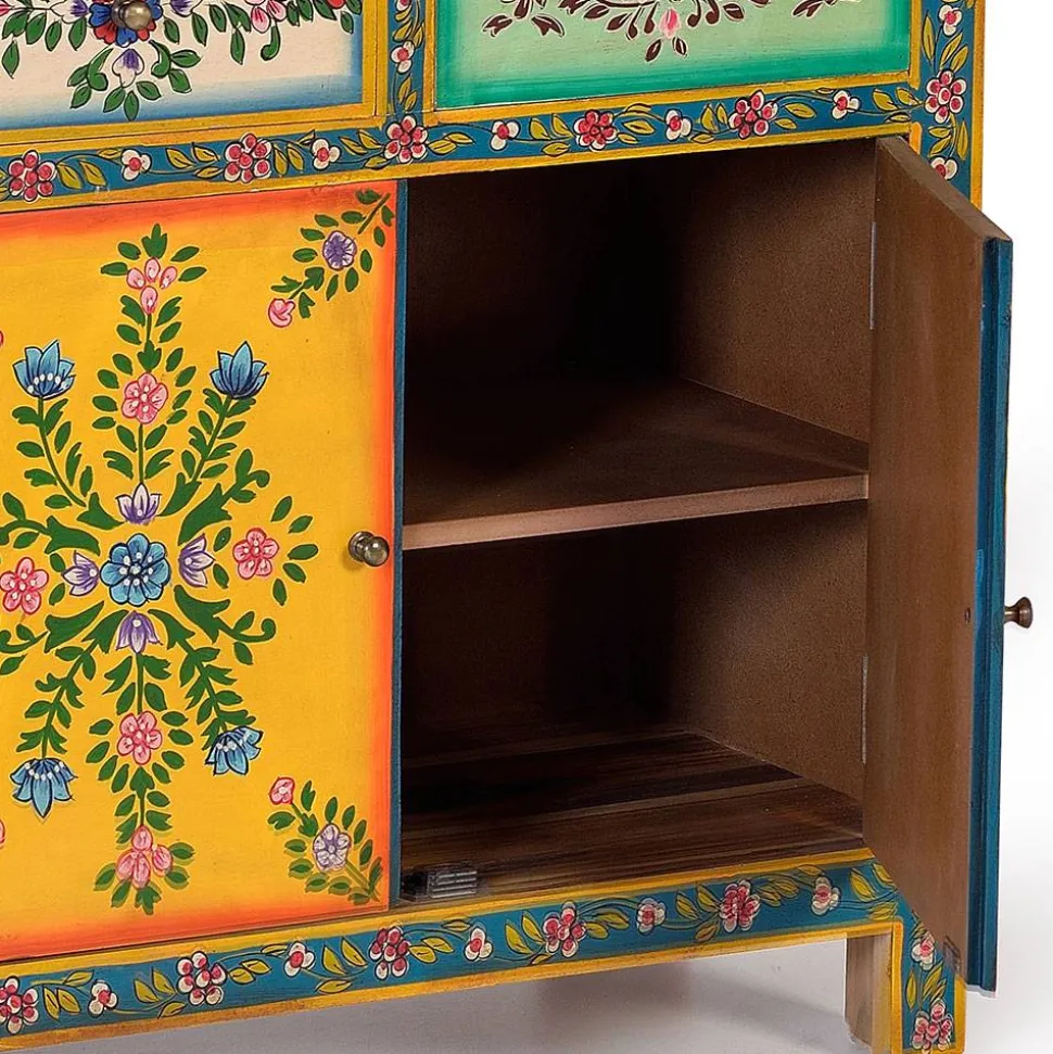 Farbenfrohes Design-Highboard mit Blumen Motiven - Leverias