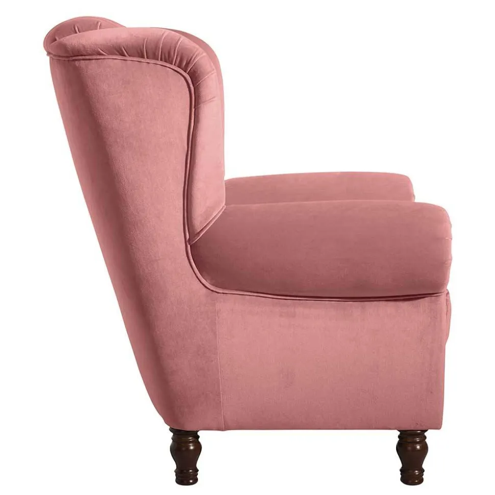 Federkern-Ohrensessel in Rosa und Nussbaum Braun - Masiela