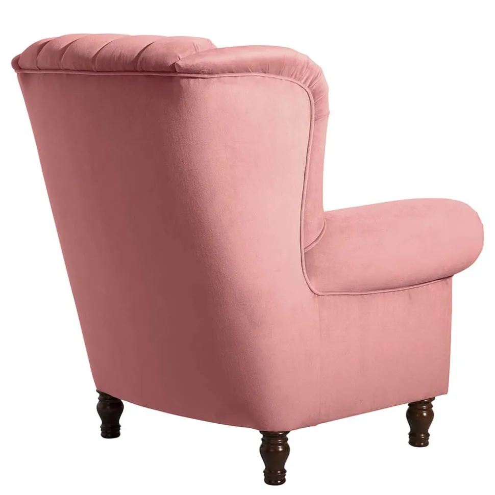 Federkern-Ohrensessel in Rosa und Nussbaum Braun - Masiela