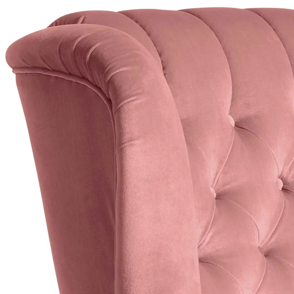 Federkern-Ohrensessel in Rosa und Nussbaum Braun - Masiela