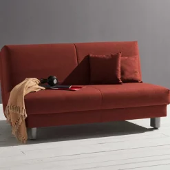 Flachgewebe Bettcouch in Dunkelrot & Alu - Carlive