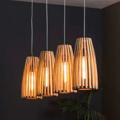 4-flammige Hängelampe mit Holzschirmen - Orvinio