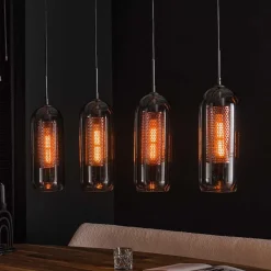 4-flammige Hängeleuchte in Schwarzgrau - Vironda