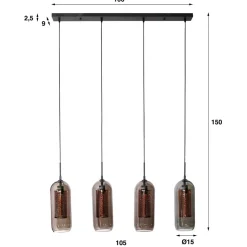 4-flammige Hängeleuchte in Schwarzgrau - Vironda