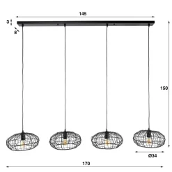 4-flammige Hängeleuchte mit Drahtschirmen - Pardial