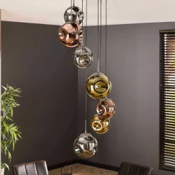 7-flammige Hängeleuchte mit Metallic Glasschirmen - Elizabeth
