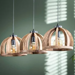 3-flammige Küchentisch Hängelampe mit Holzschirmen - Loerena